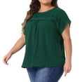 thumbnail image 2 of DARING DIVA Women's Plus Chiffon Blouse Swiss Dot Lace Pleated Top 3X Dark Green, 2 of 6
