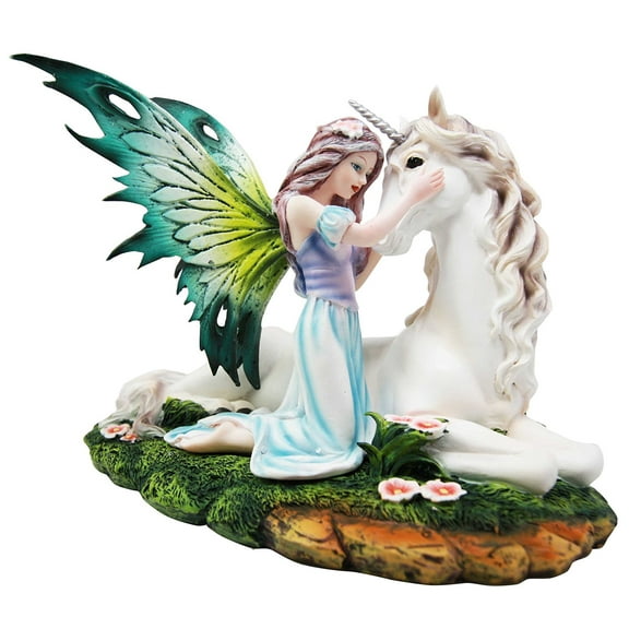 Fairy Princess with Unicorn Statue Meadow Flowers Fairyland Legends Collection