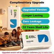 EBL 9V Alkaline Battery - Long Lasting 9 Volt Battery for Smoke Alarms, Electronic Toys and More - Pack of 8