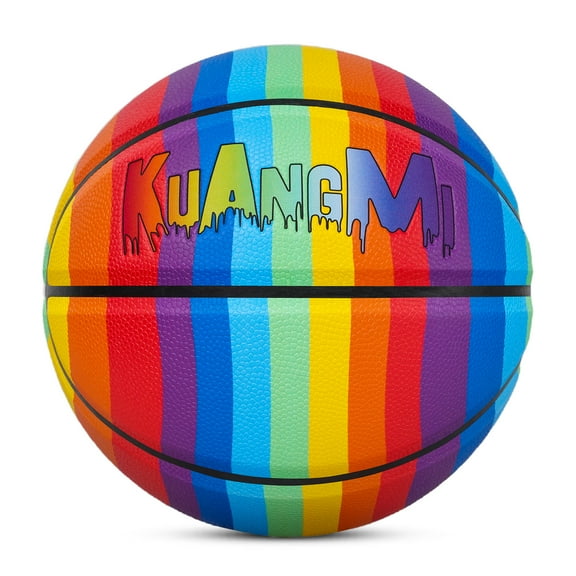 Kuangmi Rainbow Colorful Basketball Size7（29.5“）, Durable PU Ball for Kids Youth Adults, Indoor Outdoor Training Game, KMBB360