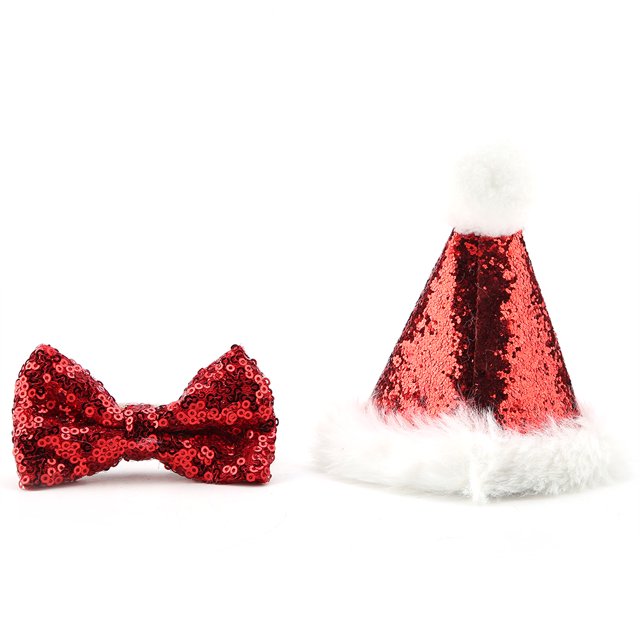 Conjunto de gorro y collar con pajarita navideños para perros y gatos Levamdar