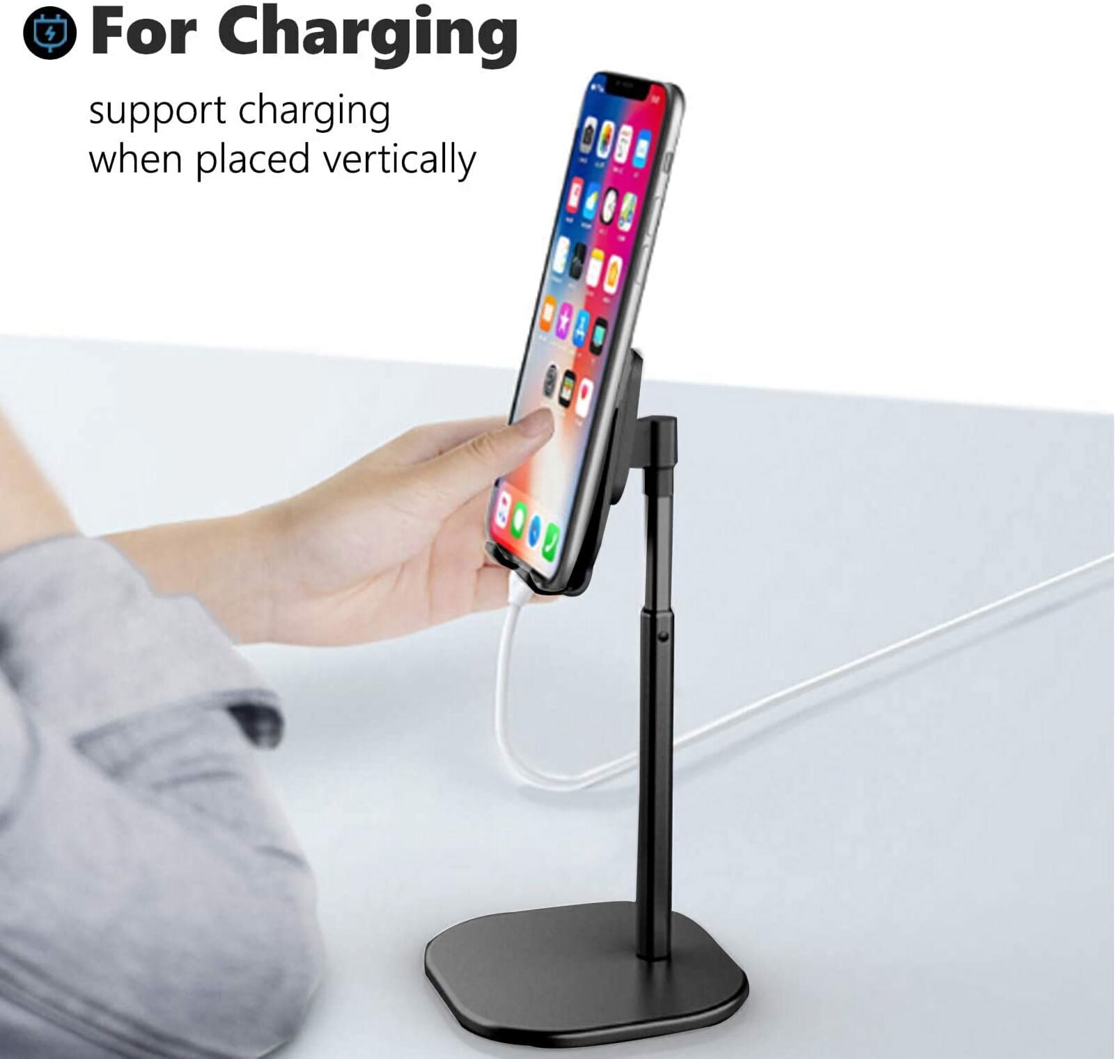 Cell Phone Stand for Desk Angle Height Adjustable Phone Holder Cell Phone Holder for Desk Cellphone Dock Compatible with All Mobile Phones (Black)