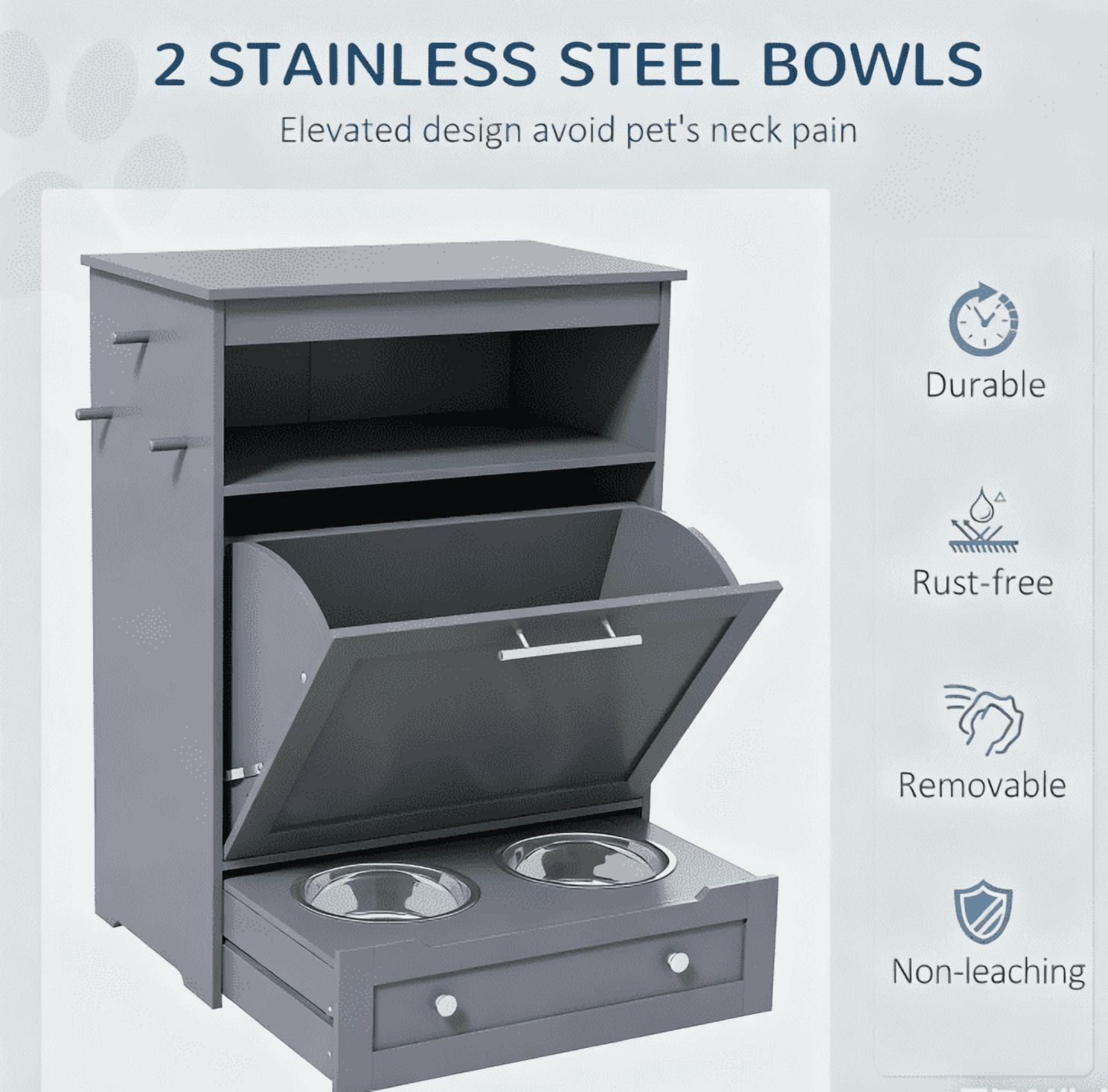 Orthopedic Dog Bed, Pet Feeder Station Storage Cabinet, with Dog Raised Bowls, Gray, Gray Dog Bed,Wood Cat Bed, Pet Supplies Pet Beds & Furniture