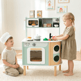 thumbnail image 3 of INFANS Kids Kitchen Playset, Toddler Wooden Pretend Cooking Set with Stove Microwave Dustbin Storage Cabinet, Play Kitchen Toy Set with Toy Food Cookware Accessories for Children Boys Girls, 3 of 11