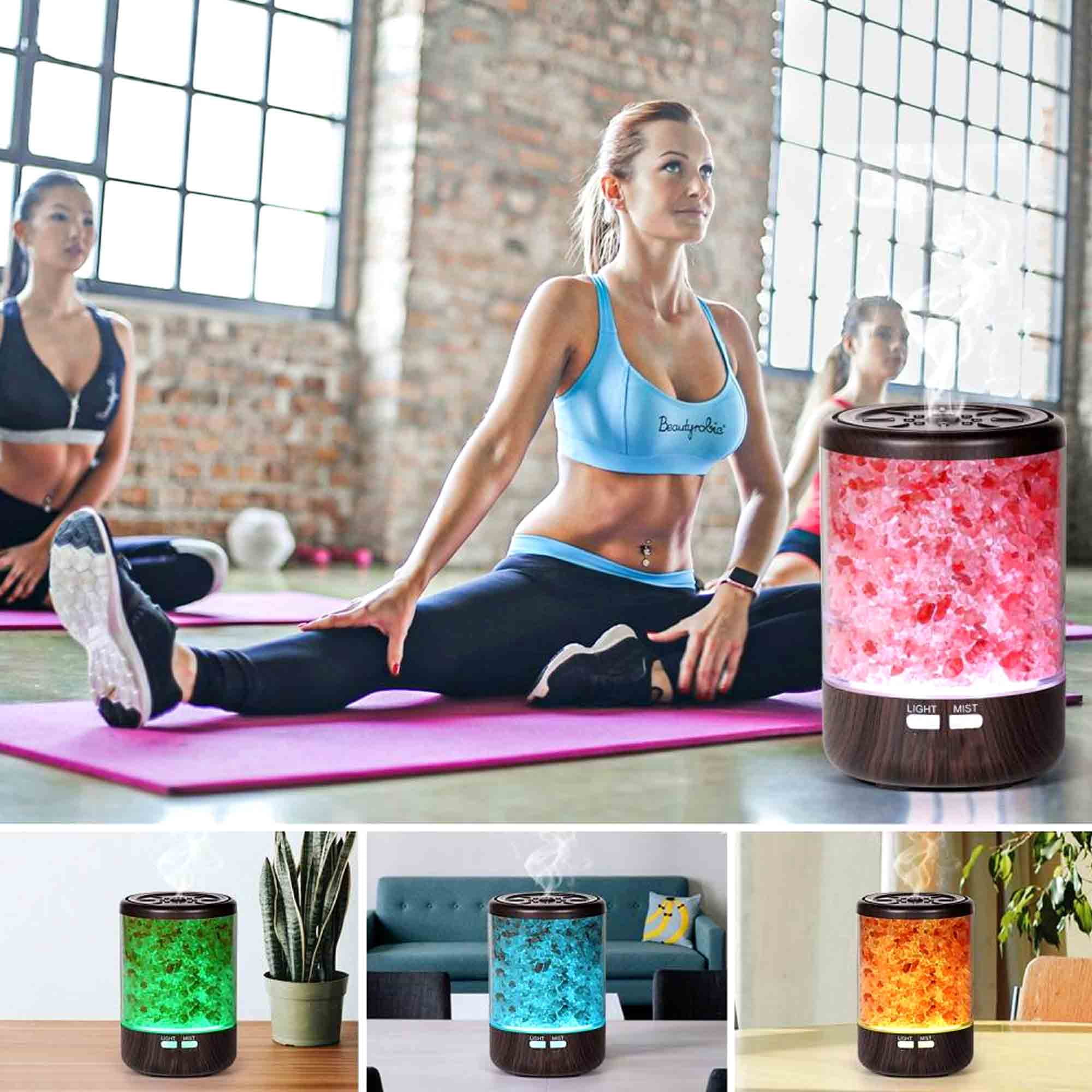 Essential Oil Aromatherapy Home Diffuser with Himalayan Pink Salt Crystal, 7 Color Lights, 2 Mist Humidifier Modes, Nightlight for Home, Office, Bedroom, Spa, Yoga 120ml