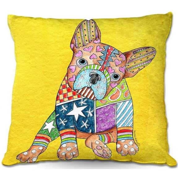 DiaNoche Designs Throw Pillows from Artist Marley Ungaro - French Bulldog Yellow