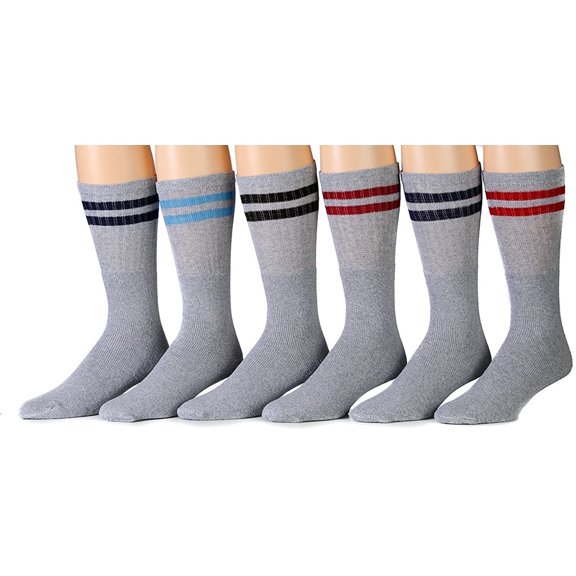 Yacht & Smith Mens & Womens Wholesale Bulk Cotton Tube Socks, Referee Style, by SOCKS'NBULK (6 Pairs Gray w/ Stripes, Womens 9-11 (Shoe size 5-10))