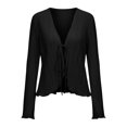 thumbnail image 4 of HCYSFG Womens Tie Front Cardigan V Neck Long Bell Sleeve Peplum Hem Slim Fit Ribbed Knit Sweater Casual Layering Tops, 4 of 5