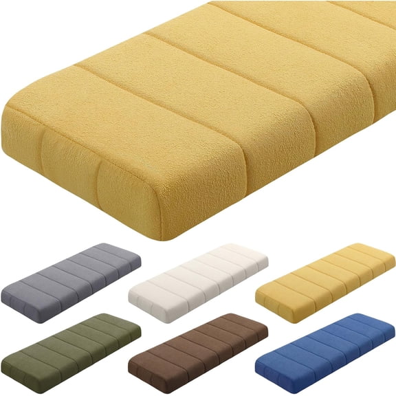 Bench Cushion 42x16x4 Inch for Indoor Outdoor Furniture Tufted Thicken Bay Window Seat Cushion Non Slip Waterproof Dining Piano Bench Pad Pillow Anti Cat Scratch for Patio Porch Swing, Yellow