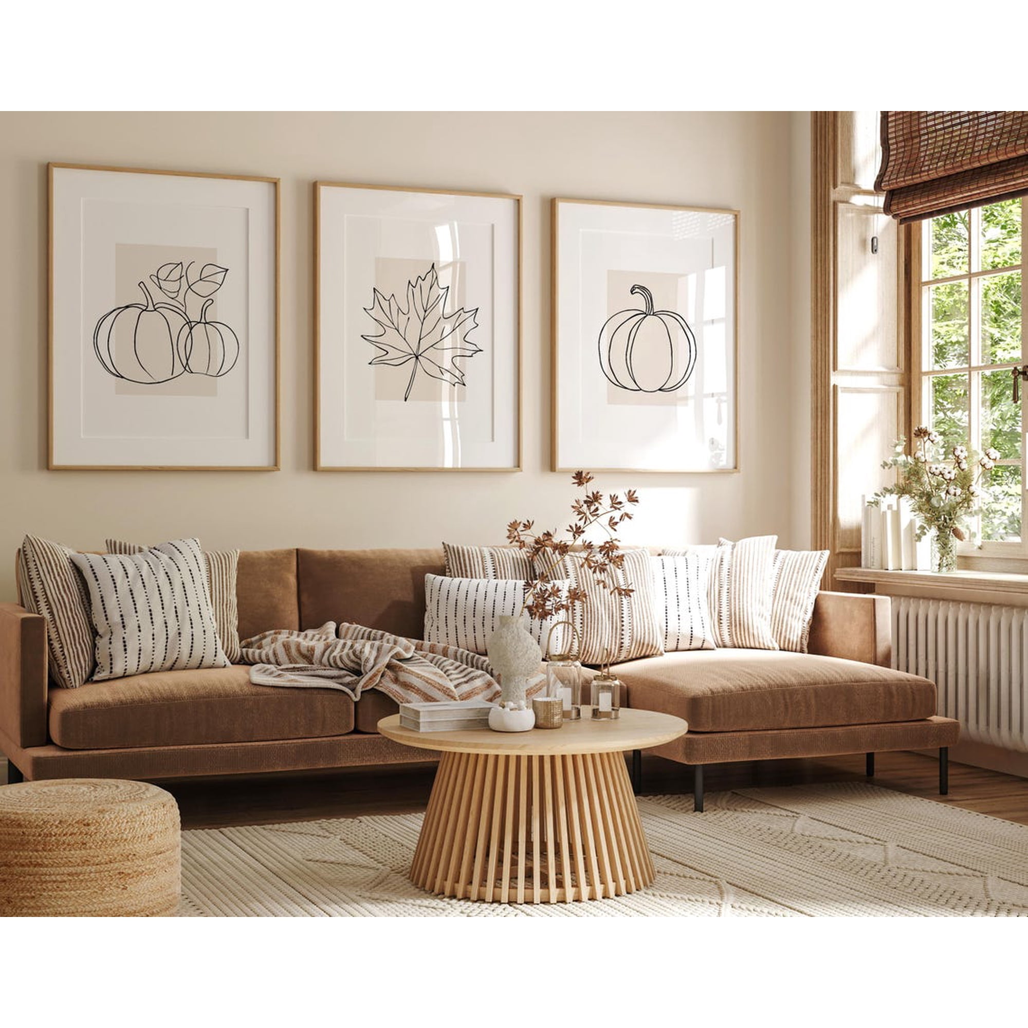 Set Of 3 Minimalist Fall Wall Art Prints Autumn Pumpkin And Leaf Neutral Seasonal Modern Living Room And Gallery Wall Decor