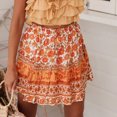 thumbnail image 2 of Falda con dobladillo con volantes para mujer Falda corta étnica elástica con estampado floral para verano primavera otoño naranja XL, 2 of 6