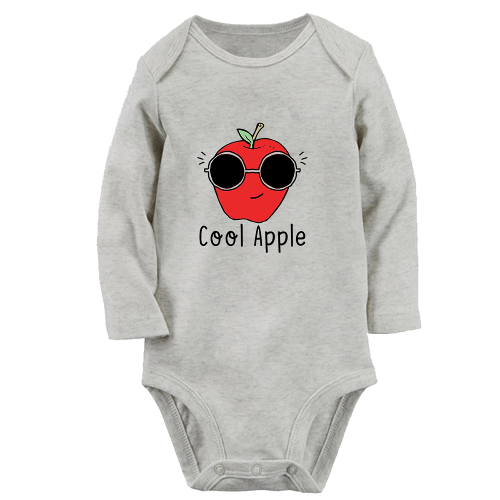 iDzn Cool Apple Funny Rompers, Newborn Baby Unisex Bodysuits, Infant Jumpsuits, Toddler Kids Long Sleeve Oufits (Gray, 0-6 Months)