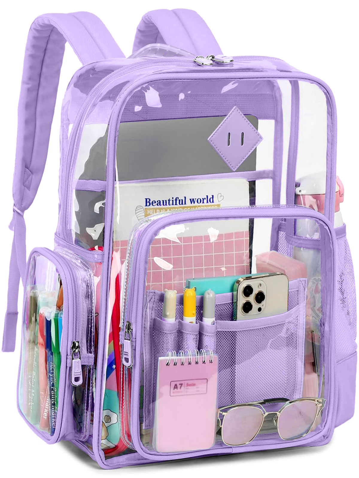Sanmadrola Clear Backpack Heavy Duty Stadium Approved School Bookbag PVC Backpacks for Adults Travel