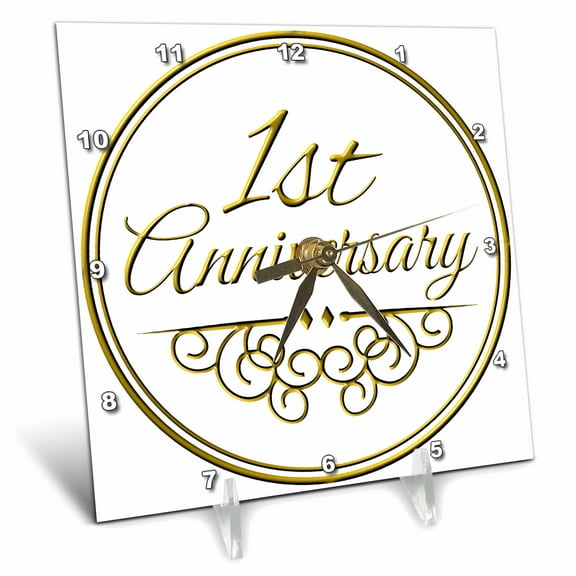 3dRose, Gift For 1st Anniversary - Gold Text For Celebrating Wedding Anniversaries 1 - First One Year Together, 6x6 Desk Clock