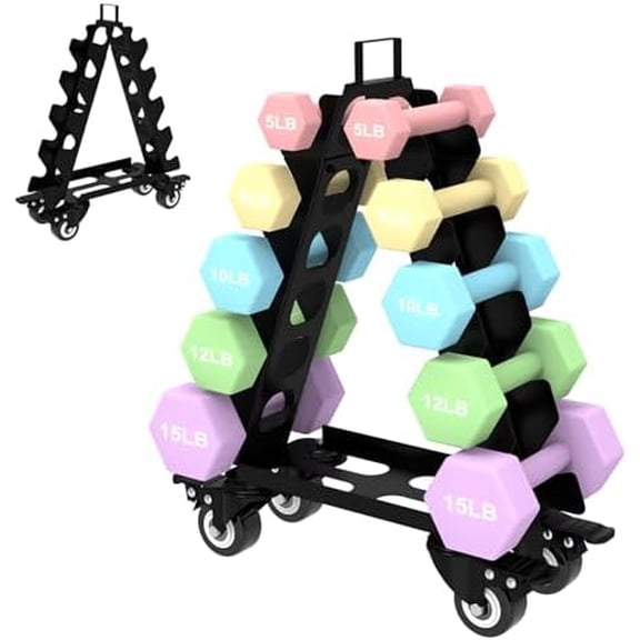 Dumbbell Rack 5 Tier with Wheels(Dumbbells not included),A-Frame Metal Dumbbell Holder with Handle,Multilevel Weight Storage for Dumbbells,Tree Shape Compact Weight Rack/Holder,Perfect for Home Gym