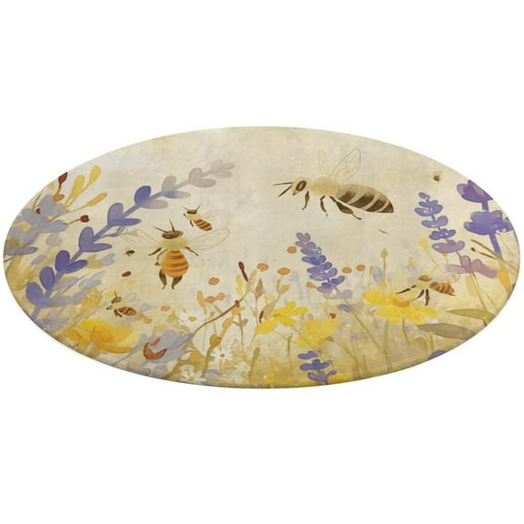 Happy Cute Bees Round Rugs -Washable Non-Slip Small Round Area Rug Throw Soft Circle Rugs for Bedroom, Modern Print Indoor Carpet for Entryway Sofa Living Room