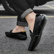 Winter Men's Casual Loafers Slip On Outdoor Fuzzy Furry Loafers Leather Warm Comfortable Shoes Male Driving Shoes Moccasins Classic Penny Loafer Flats Boat Shoes