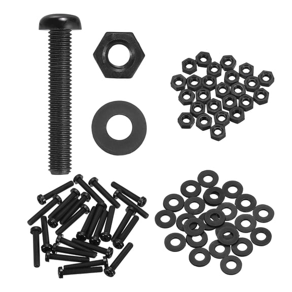 Uxcell 25 Set M5x30mm Nylon Plastic Cross Round Head Screw Phillips Bolts Hex Nuts Flat Washers Assortment Kit, Metric Full Thread Bolt Fasteners for DIY Machine Assembly, Black