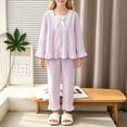 thumbnail image 6 of YunPes Girls Cute Loungewear Set Lace Trim Square-Neck Bubble Crinkle Blouse and Ruffle Pants Kids Soft Lightweight Spring Fall Outfits, 6 of 6