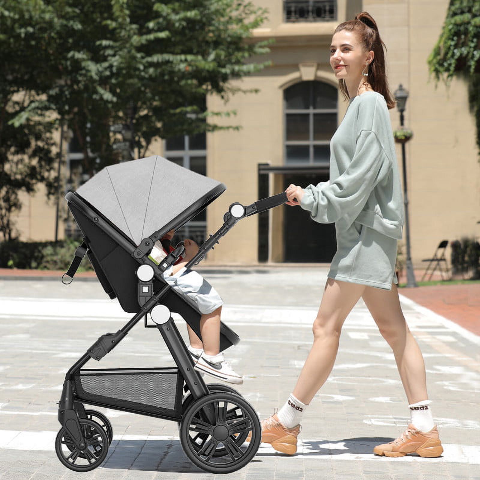 Cynebaby Foldable Baby Newborn Stroller for 0-36 Months Old Babies, Gray - image 3 of 10