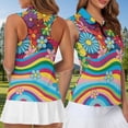 thumbnail image 5 of Aplkyhs Matching Golf Shirts for Couple Fit Plain Women Sport Cloth Colorful Boho Flower Golf Tennis Tank Top Racerback Design Golf Shirt Keep Cool in Hot Weather Quick Dry, 5 of 6