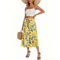 thumbnail image 3 of WTOBBY Women's Bohemian Flower Print Skirt with Solid Color Design and Pockets, Casual Temperament Half Skirt for Everyday Wear, A-Line Maxi Style with Elastic Waist,Yellow XL, 3 of 4