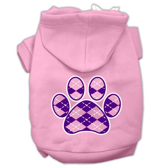 Pet Dog  Cat Hoodie Screen Printed, "Purple Argyle Paw"