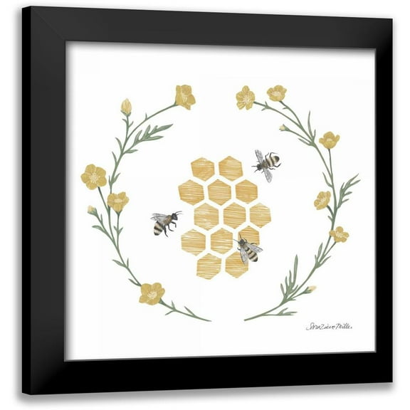 Miller, Sara Zieve 12x12 Black Modern Framed Museum Art Print Titled - Happy to Bee Home III