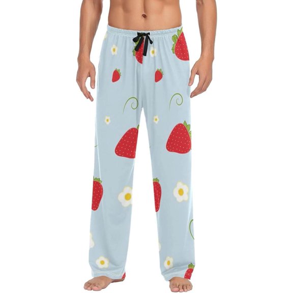 Cute Strawberry and Flowers Ghost Pajama Pants, Men's Lounge Pants Light with Drawstring and Pockets, Christmas New Year Birthday Father's Day Gifts, X-Large