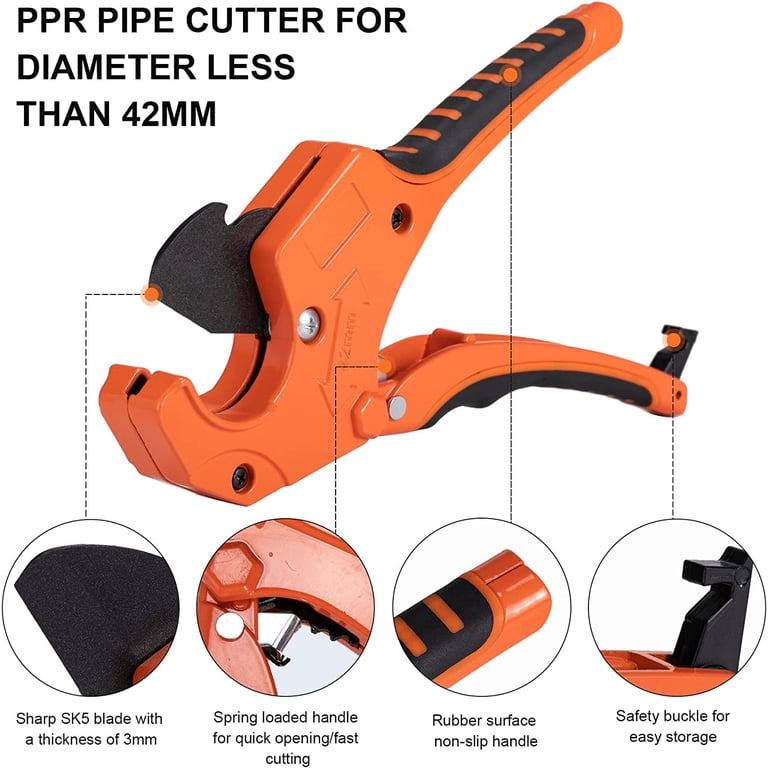 PVC Pipe Cutter Tool - Cuts Up To 1-5/7" Plastic & Rubber Pipes (Fits PEX, PPR, PE, PP For Home Plumbing)