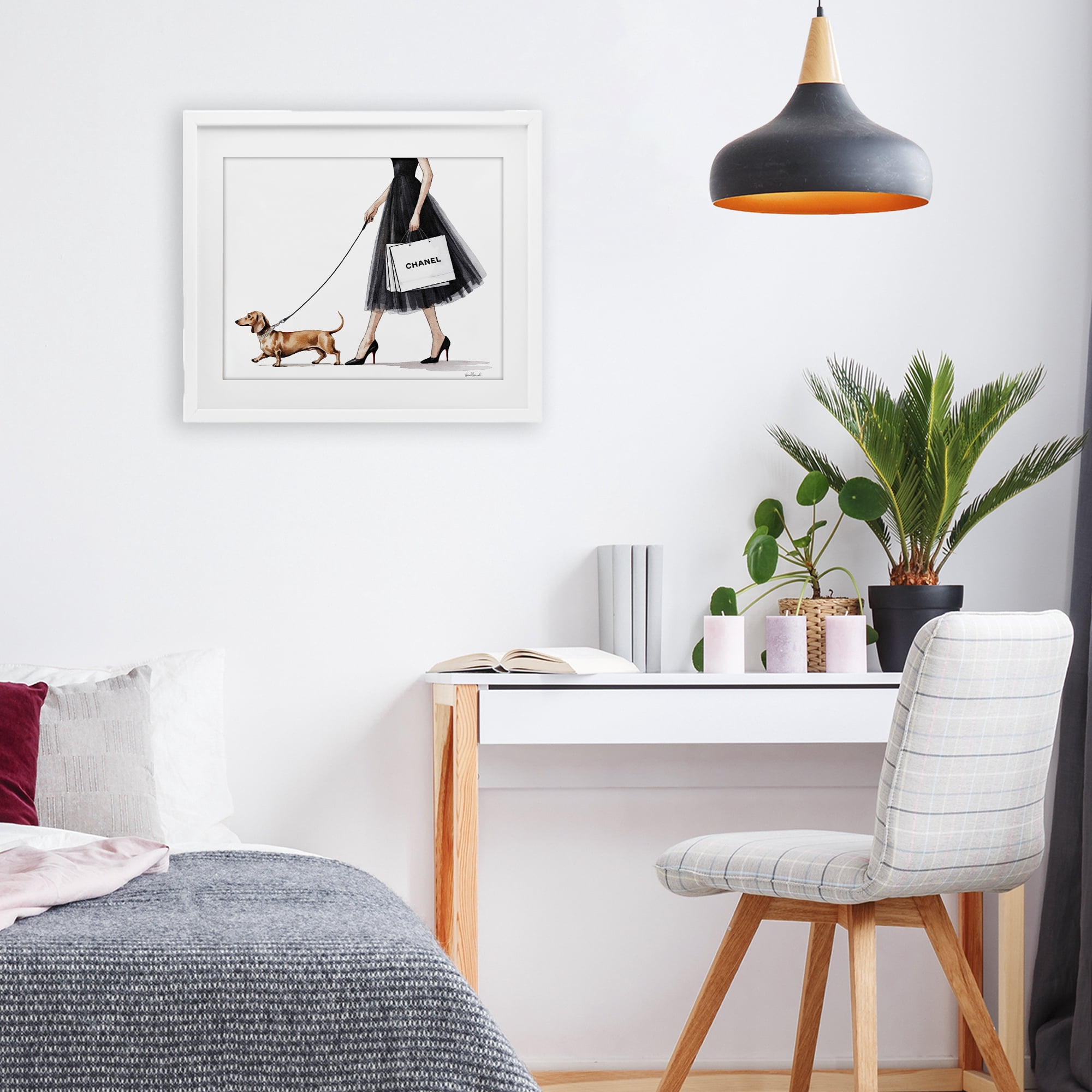 Stupell Industries Glam Dog Walking White Framed Print Under Glass, design by Amanda Greenwood