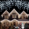 thumbnail image 1 of 600LED Christmas Icicle Lights Plug in, 61ft + 15ft Hang Icicle String Lights with Remote Control, 8 Modes Twinkle Curtain Fairy Lights Waterproof for Window Home Wedding Decoration (White), 1 of 7