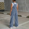 thumbnail image 3 of OGLCCG Girls Denim Bib Overalls Star Patchwork Straight Leg Adjustable Straps Stretchy Jean Jumpsuit Trendy Dungarees Pants With Pockets 6-13Years, 3 of 4