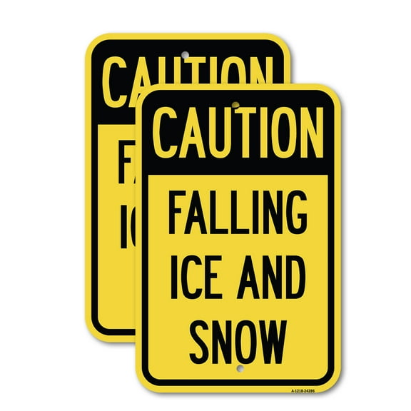 (2 Pack) Caution - Falling Ice and Snow | 18" X 24" Heavy-Gauge Aluminum Sign | Rust Free Aluminum, Weather Resistant, Waterproof, Fade Resistant, 2 Pre-drilled Holes