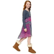 Truly Me, Girls' Long Sleeve Printed Empire Waist Dress with Embellishing