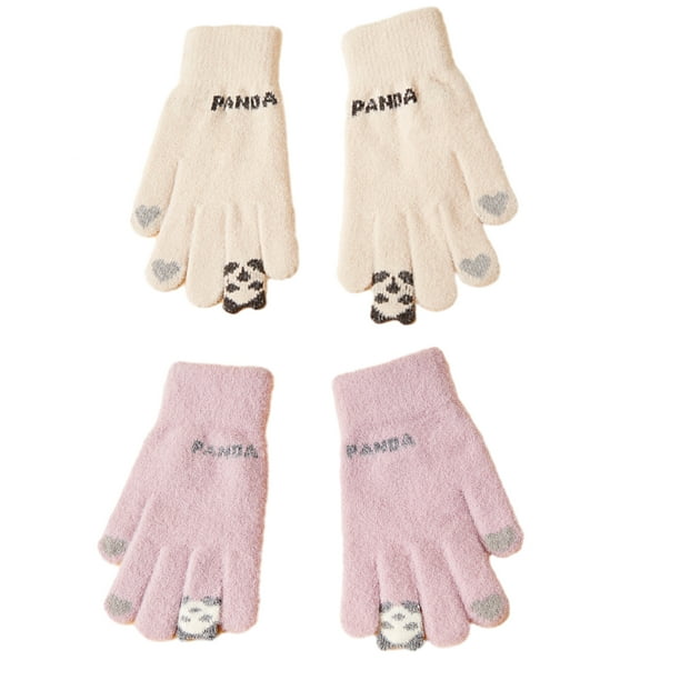 2 pares de guantes de invierno cálidos para mujer con pantalla táctil, guantes térmicos de punto con forro polar de lana para clima frío
