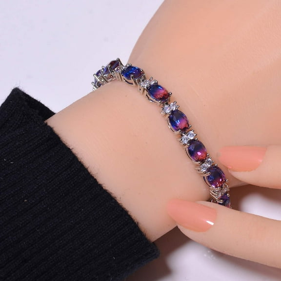 Bi-Colour Tourmaline & CZ 925 Sterling Silver Tennis Bracelet 7.99" B73535, New Year Sale, Valentin's Day Gift