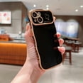 thumbnail image 2 of For iPhone 15 Plus Case,for Women Girls Soft Cute Wave Frame Curly Shape Love Heart Luxury Plating Phone Case,Luxury Slim Plating EdgeCase,Anti-slip Grip,Full camera lens protection,Black, 2 of 6