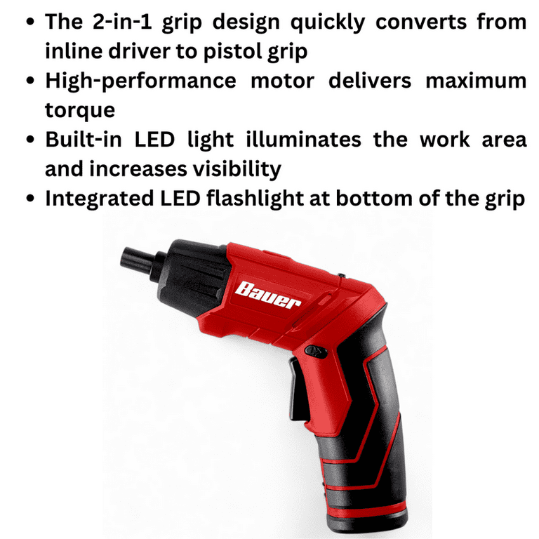 NEW 4V Cordless 1 4 in. Screwdriver with Integrated Flashlight Kit with 4 Insert Bits and Wall Charger Walmart