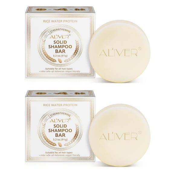 Aliver 2pcs Rice Water Shampoo Bar-Solid Shampoo Bar Soap Made with Rice Water-Balances Hair Ph and Nourishes Hair for All Hair,3.2 oz
