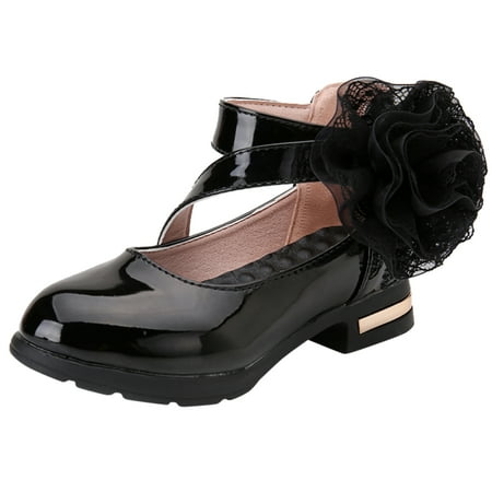 

Yinguo Children Kid Baby Girls Flower Leather Shoes Single Soft Dance Princess Shoes Black 29