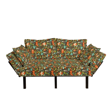 Fox Futon Couch  Colorful Arrangement of Autumn Season Leaves and Petals Forest Inhabitants Pattern  Daybed with Metal Frame Upholstered Sofa for Living Dorm  Loveseat  Multicolor  by Ambesonne