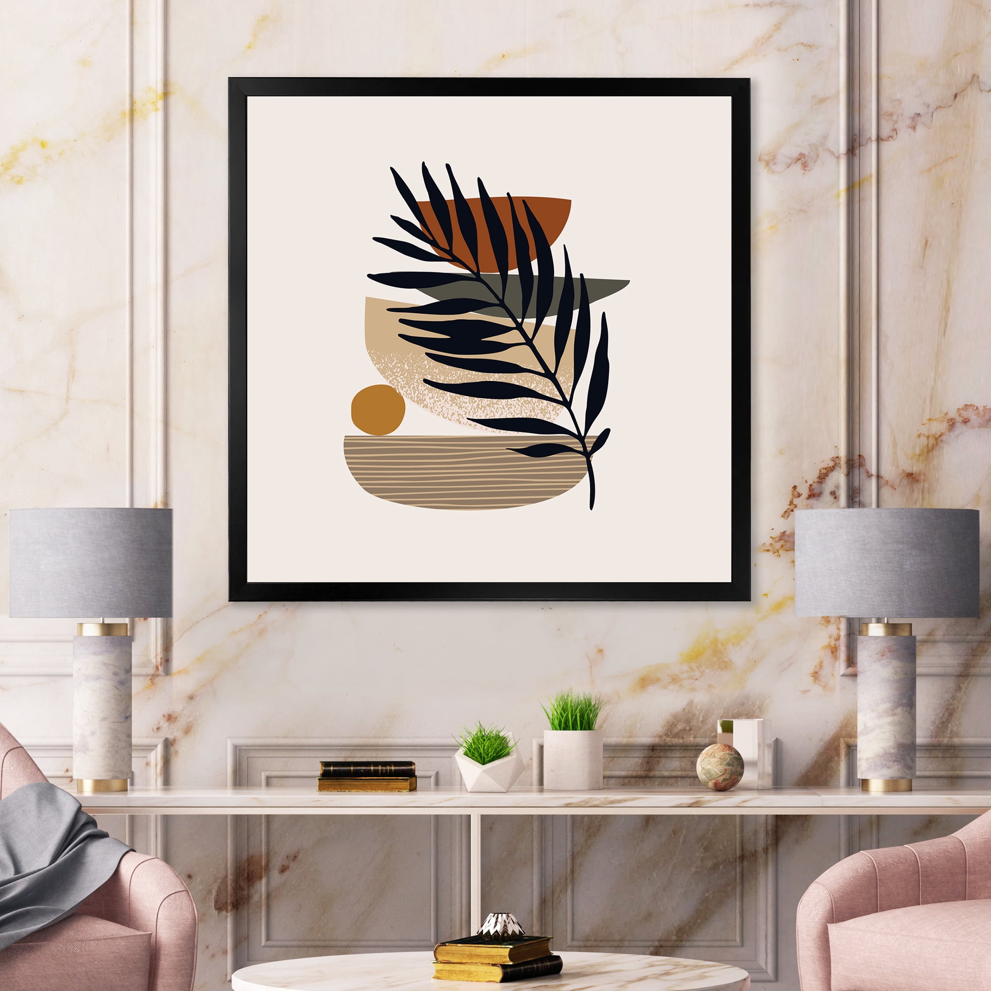 Designart 'Shapes and Tropical Leaf Silhouettes IV' Modern Framed Art Print