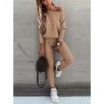 thumbnail image 4 of Conjunto deportivo informal de dos piezas, con hombros inclinados, sudaderas con capucha de manga larga y pantalones a rayas atados, ropa de mujer, 4 of 4