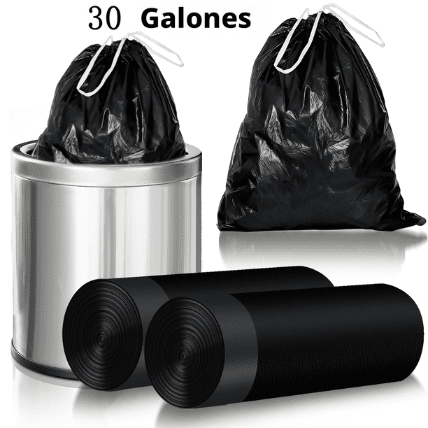 Bolsa de basura negra duradera de 30 galones 2 volúmenes de bolsas de basura 30PCS para uso doméstico, comercial, basura de patio y a granel.