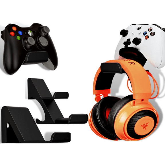 Alnoor USA 2-Pack Headset and Controller Stand| Xbox Controller Holder for PS5/ Xbox Series/ One X/S Nintendo/ PS4 Controller Stand Wall Mount Adhesive & Screws w/Anti-Slip | Xbox One Controller Stand