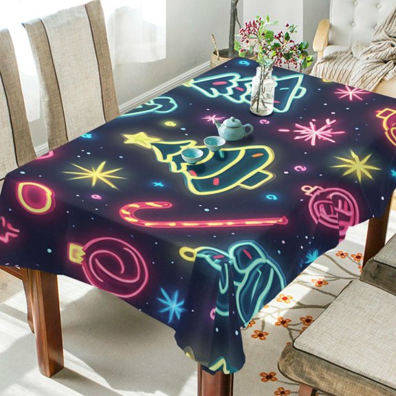 Yayeee Tablecloths 54" x 54" Rectangle Wrinkle Resistant Party Table Cover, Neon Christmas