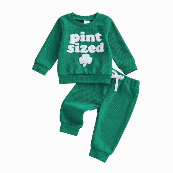 mgoYE Toddler Boy Clothes Winter 4t 2Pcs Newborn Baby Boy St Patricks Day Outfit Waffle Knit Sweatshirt T-Shirt Top Pants Set Toddler Fall Winter Clothes(Green,6-12 Months)