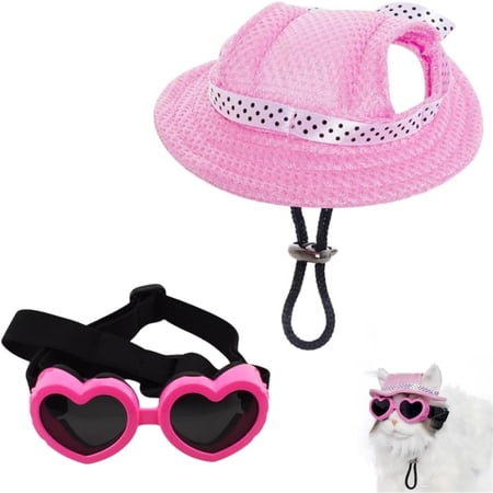 UOSIA Dog Sun Protection Set Baseball Cap with Ear Holes Sunglasses Visor Sunbonnet