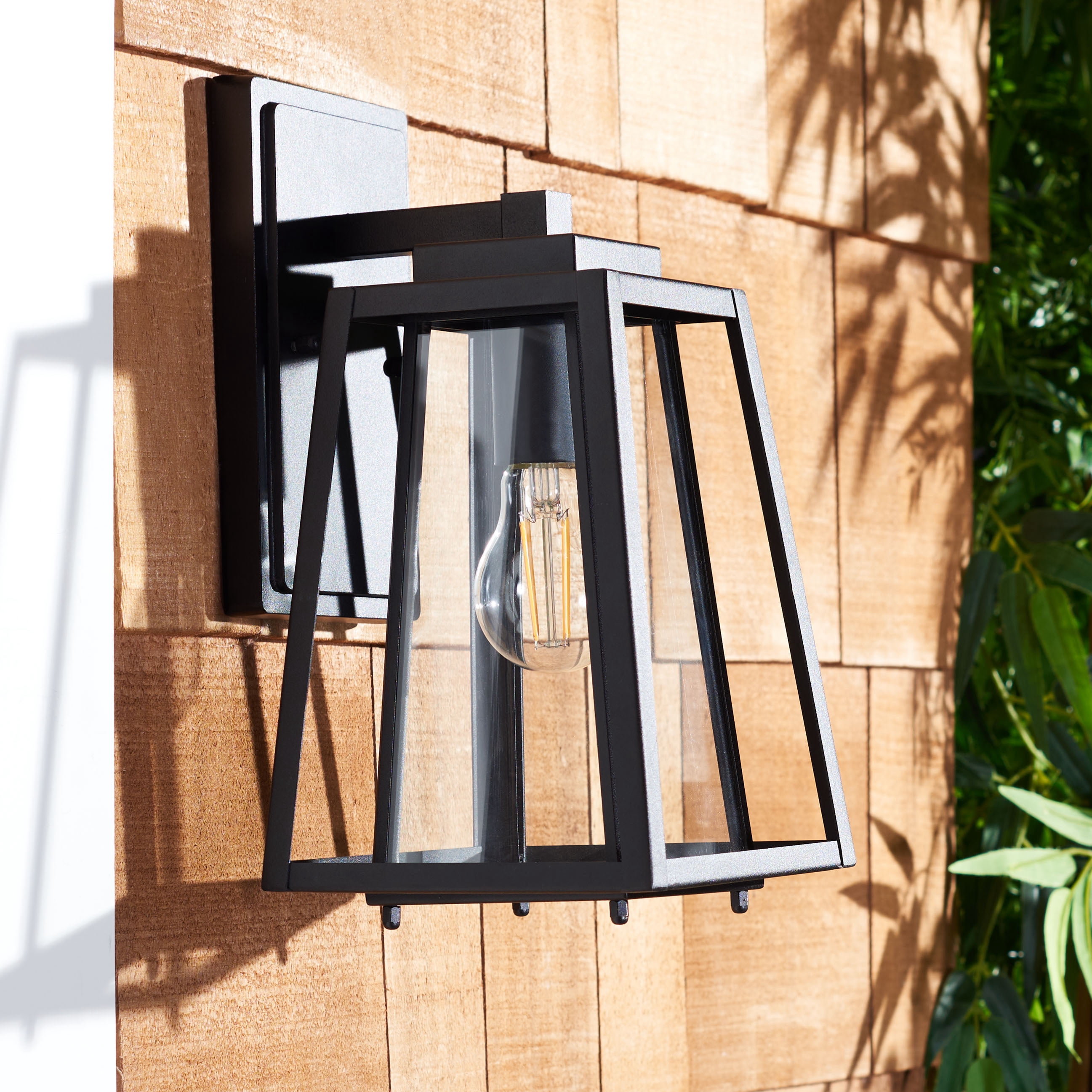 SAFAVIEH Rydler 2-Light A19 Black Steel Wall Sconce with Clear Shade, Set of 2